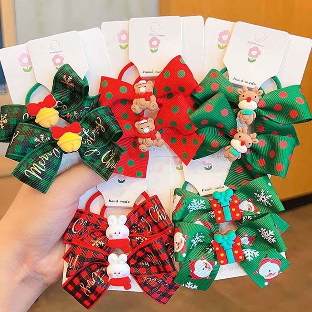 Bells Santa Claus Kids Hair Band Christmas Hair Ring Bow Rubber Band Christmas Hair Rope