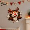 Easy Apply Wall Decals Christmas Reindeer Decal 3D Hole Illusion Red Nose Rudolph Sticker Stickers Peel And Stick Waterproof PVC Decor for Kids Room