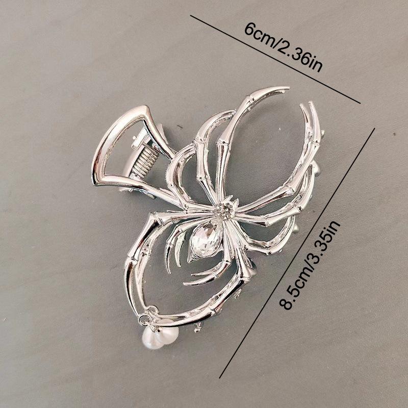 1Pc Halloween Black Spider Hair Claw Clips With Pearl Charm Design,Metal Gothic Punk Hair Clips Strong Hold Hair Accessories