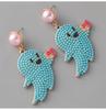 European Trendy Simple Halloween Ghost Earrings for Women Personality Rice Bead Pearl Stud Earrings Creative Popular Accessories