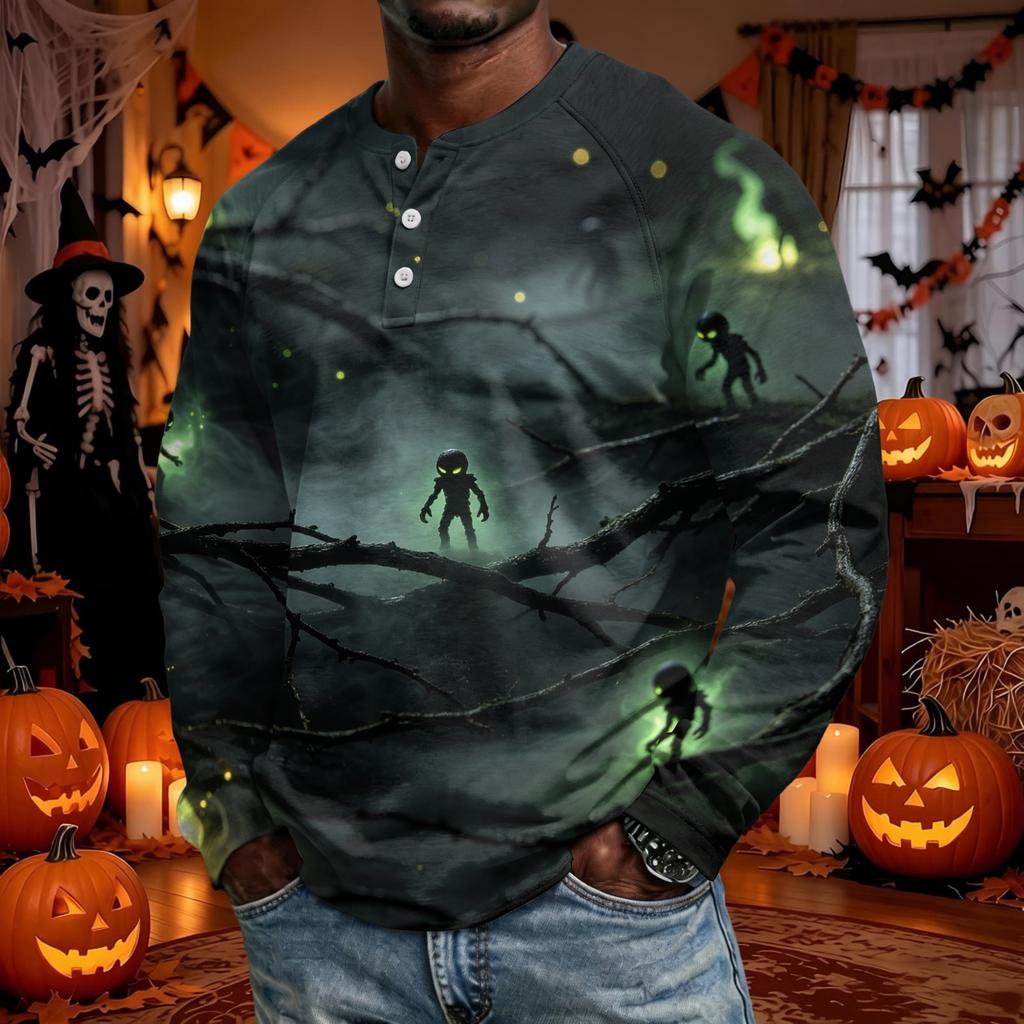Men's Long Sleeve Shirt Loose Fit Casual Top for Halloween