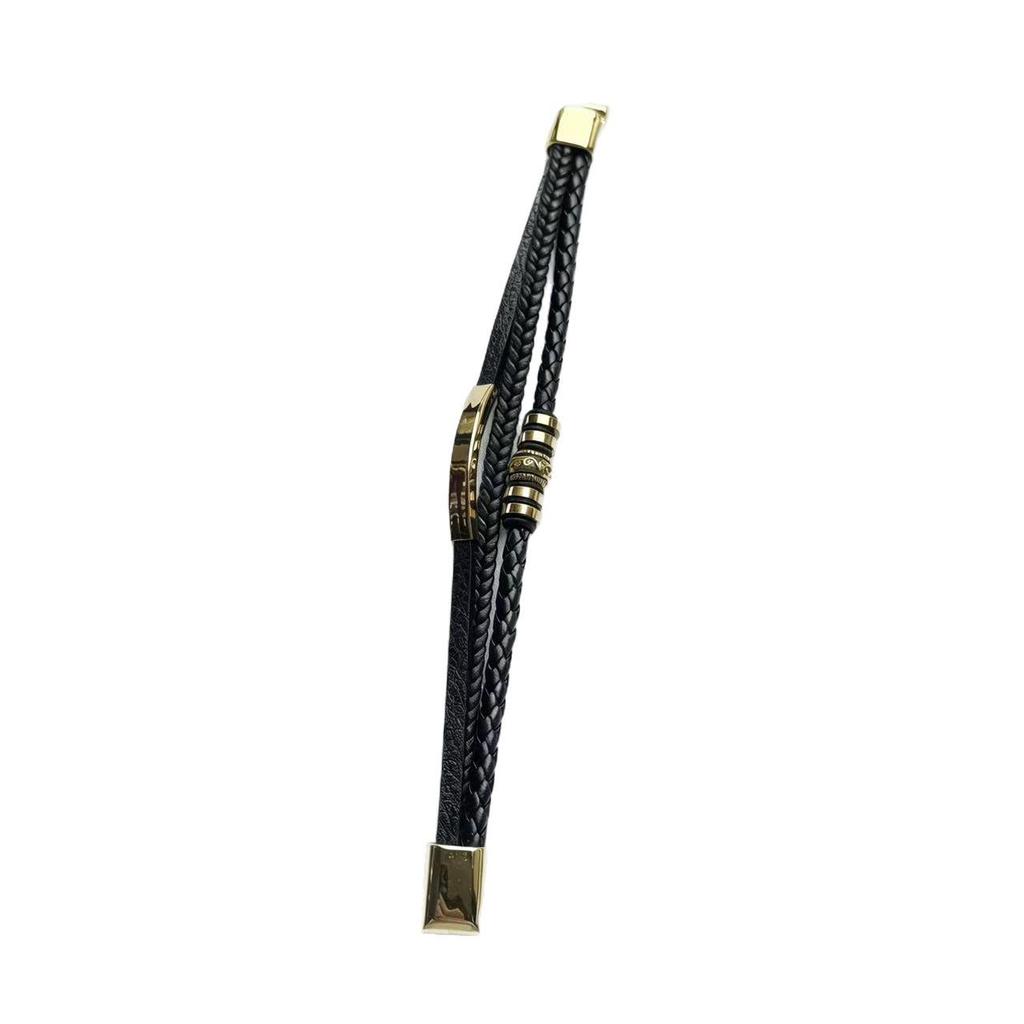 Trendy Multi-Layer Leather Bracelet with Titanium Steel Accents