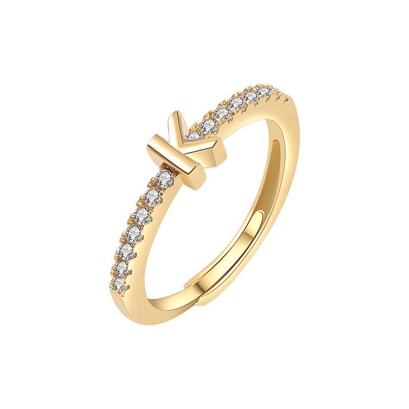26 english alphabet rings for women, minimalist style 18k gold plated micro-paved zircon letter rings
