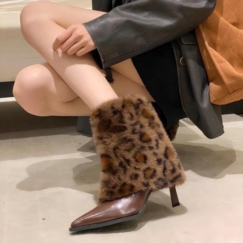 2026 New Design Leopard Ankle Boots Women Sexy Pointed Toe High Heel Boots for Women Fashion Shoes Botas Mujer Zapatos De Mujer