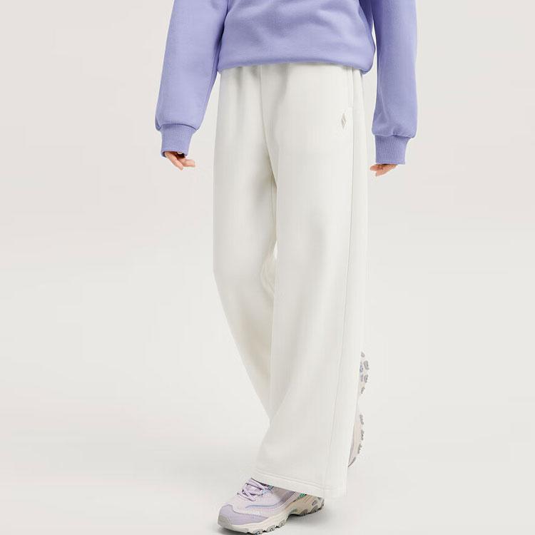 Skechers Yazan Series Solid Mid-Rise Straight-Leg Knitted Wide-Leg Casual Pants Women bottoms Cotton-Candy-White L423W153-0074