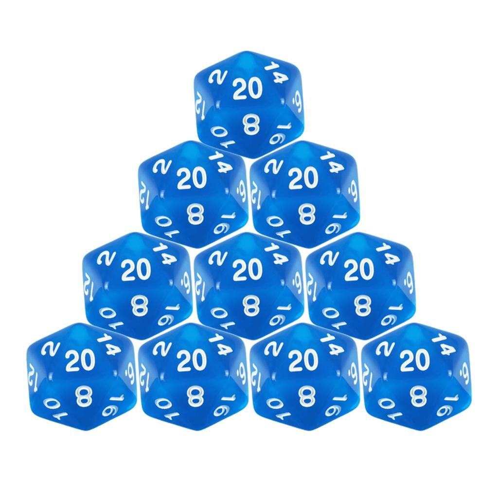 10 ks D20 Polyedrická sada kociek Priehľadná farba 20-stranné kocky pre doskové hry DND TRPG, Potreby pre stolné hry