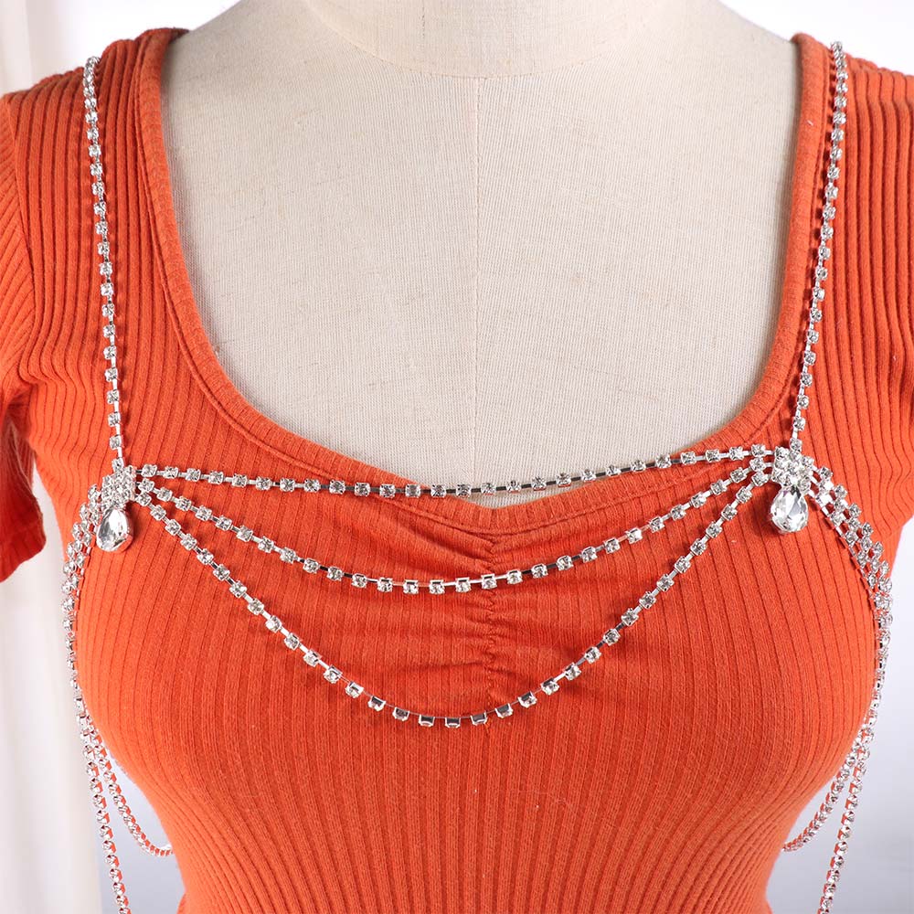 Retro Tassel Bling Body Chain Luxury Women's Shoulder Chain Rhinestone collarbone chain  Evening