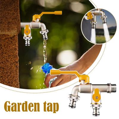 Garden Tap Brass Dual Outlet Outdoor Faucet Frost Proof Water Spigot High Flow Yard Hose Bib Washing Machine Connection Tool