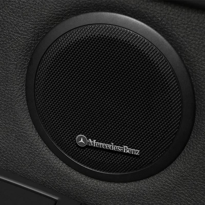 CQZ1 4/10pcs Car Styling 3D Aluminum Speaker Audio Stickers Badge Emblem Decal For Mercedes Benz AMG W124 W202 W203 W204 W210 W211