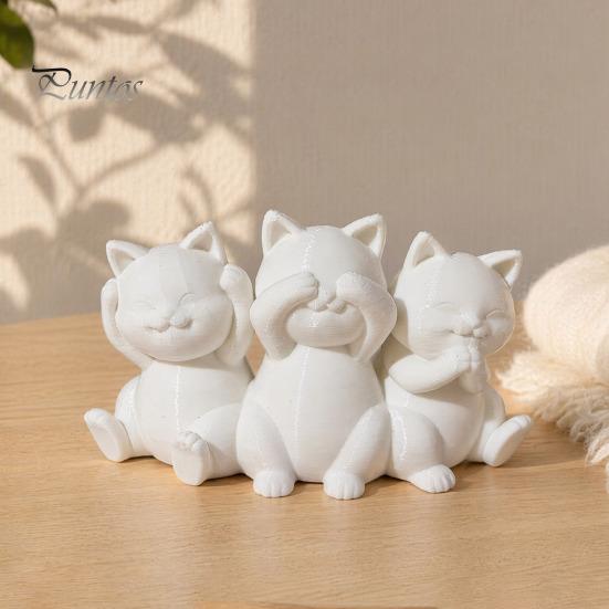 Minimalist Cat Ornaments Three Wise Cats Figurines, 3D Printed Statue for Desk Sturdy Shelf Decor Decor, Ancient Wisdom Ornament Home Office,