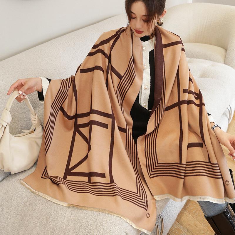 צעיף קשמיר סתיו חורף לנשים צעיף עבה דו-צדדי