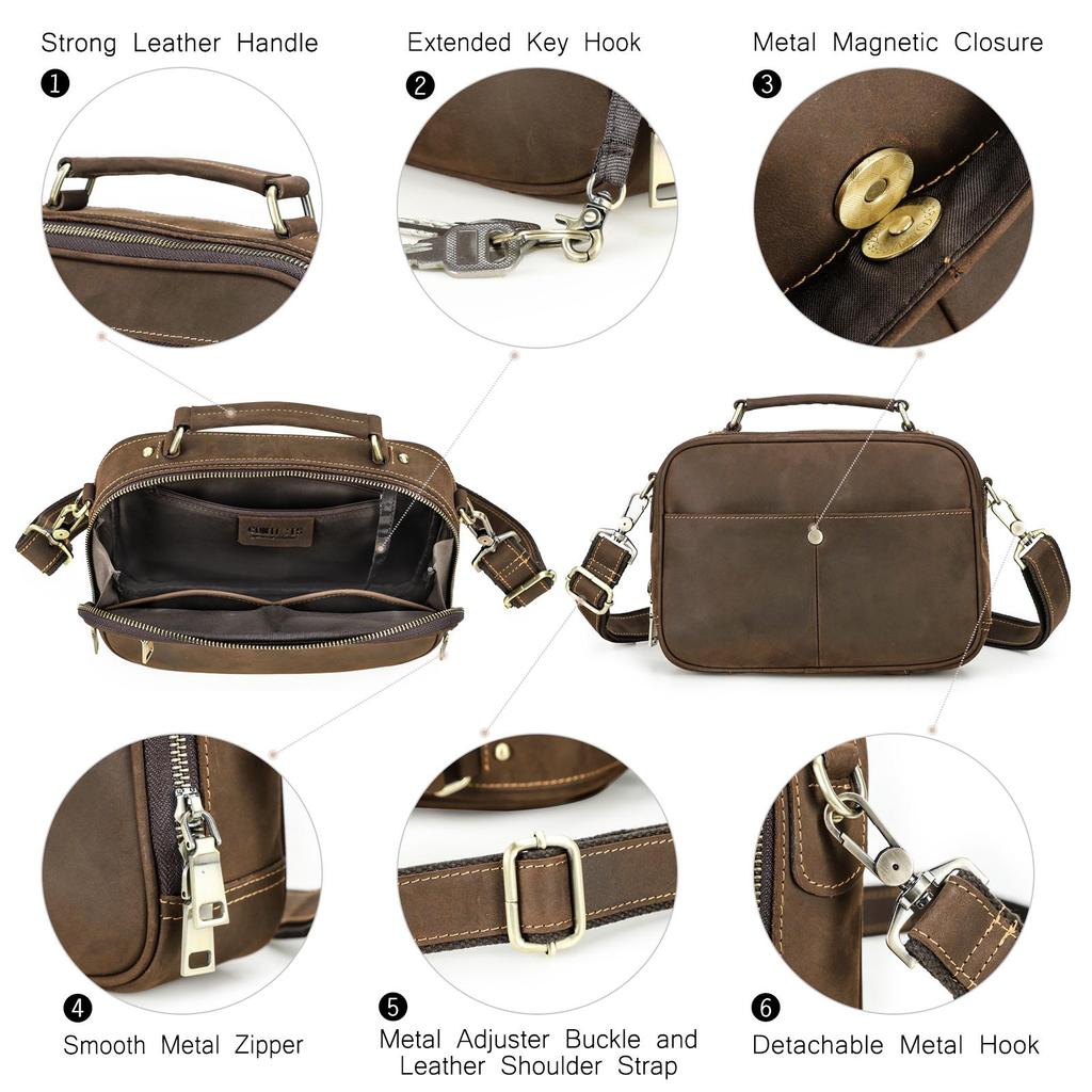 CONTACT'S Men Sling Shoulder Bags Genuine Leather Crossbody Bags Vintage Messenger Bags Men's Bags Handbags