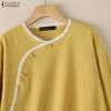 ZANZEA Women Lace Splice Round Neck Casual 3/4 Sleeve Cotton Blouse
