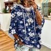 Women's Drawstring Hoodie Retro Floral Print Loose Fit Casual Sweatshirt