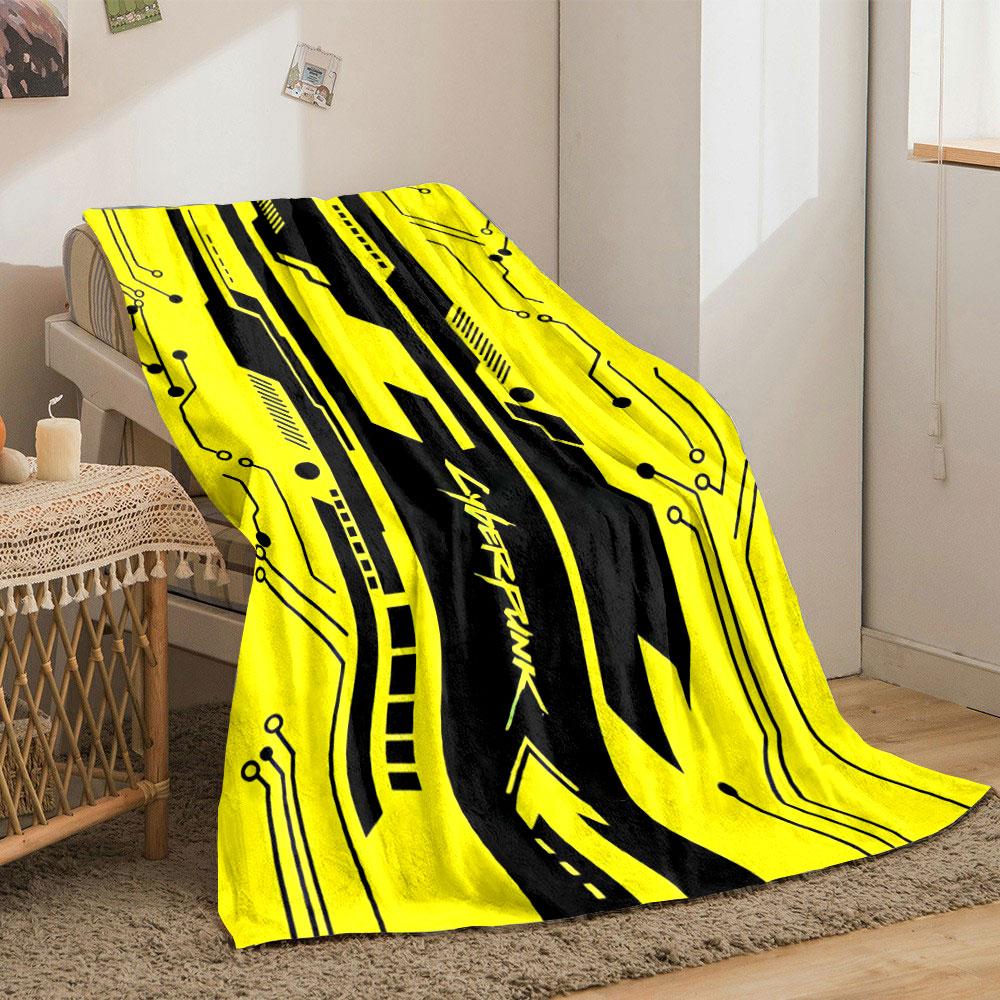 Bold black circuit-like lines on a yellow background with angular designs. for all seasons blanket lunch break throw gift