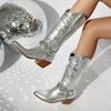 Fashion Plus Size 48 Women's Western Cowboy Boots High Heels Retro Western Boots Embroidery Shoes
