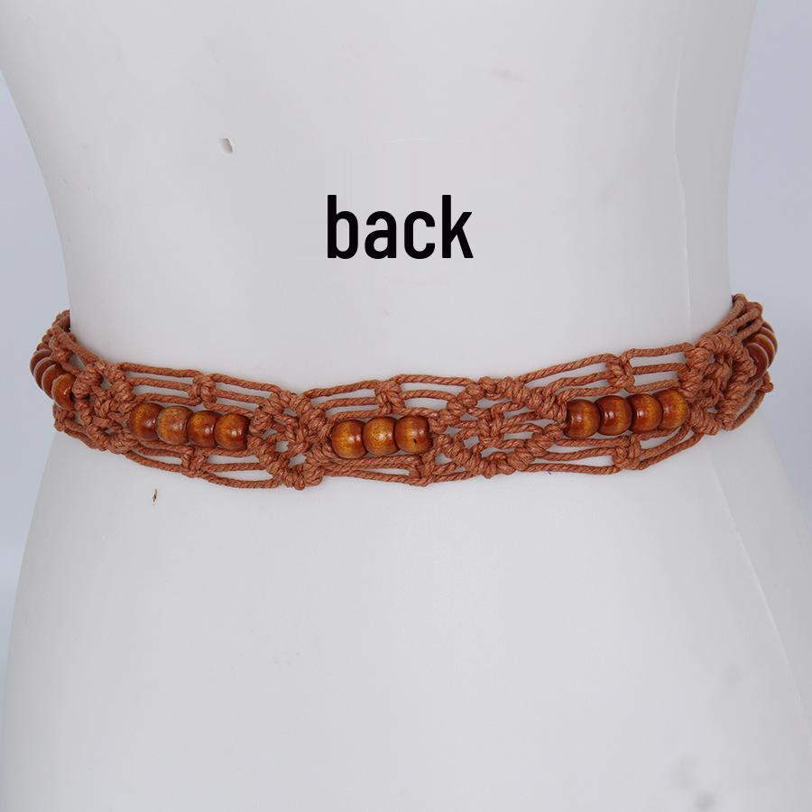 Ethnic Style Skirt Jeans with Hand-Woven Wood Ring Belt