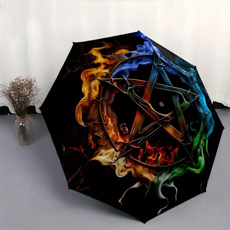 1pc Symbol of Fire Water Earth and Air in Harmony Pattern Umbrella, Fashionable, Personalized, High-Value Folding Umbrella, a Must-Have for Summe