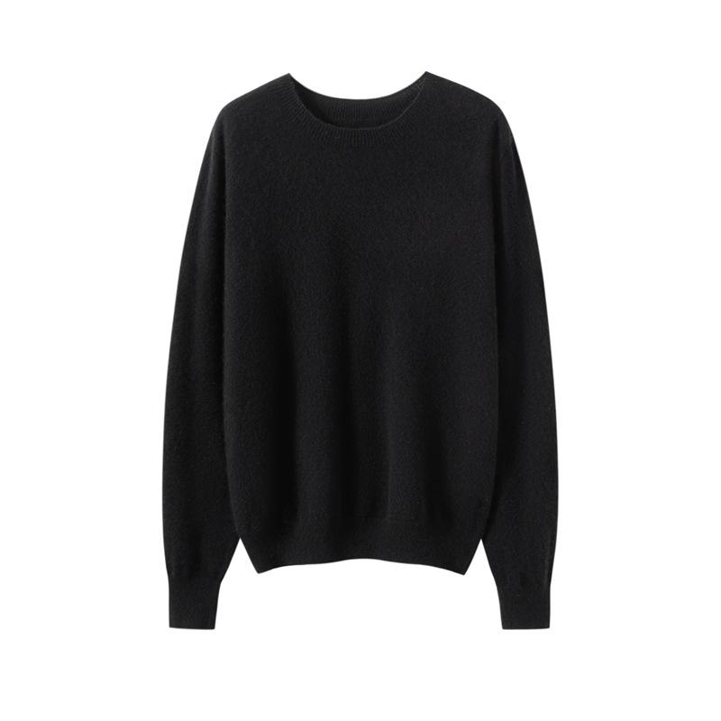 Women's 100% Pure Cashmere Round Neck Sweater - Seamless Long Sleeve Knit for Autumn/Winter