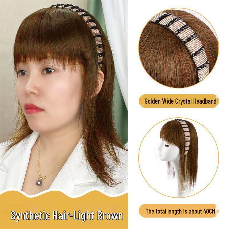 Damen-Haarreif mit Strasssteinen und lockigem Haar mit Pony - Volumensteigerndes Haarteil zum Kaschieren von weißem Haar