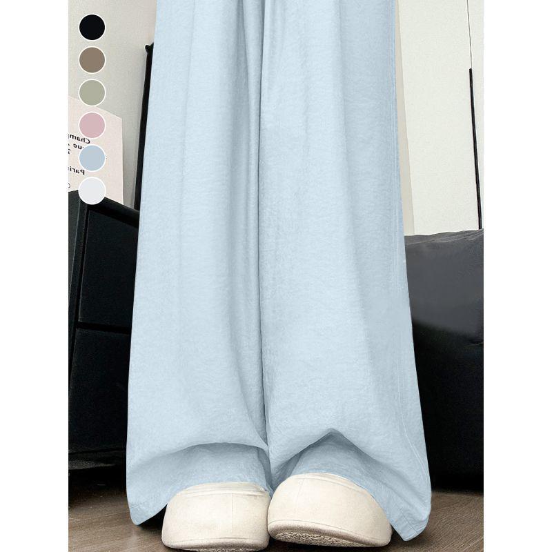 

Women s Wide-Leg Trousers: Solid Color, Ribbed, Elastic Waistband, Relaxed Fit, Youthful Style M (80-100 jin) синій