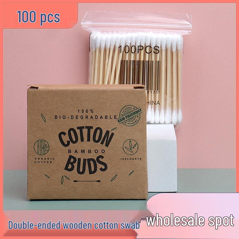 Jednorázové oboustranné vatové tyčinky na líčení a čištění uší - 100 kusů Přenosný nástroj