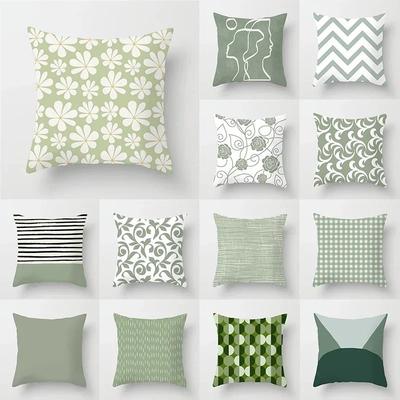 Funda de almohada verde Funda de cojín estampada Decoración geométrica abstracta para sofá