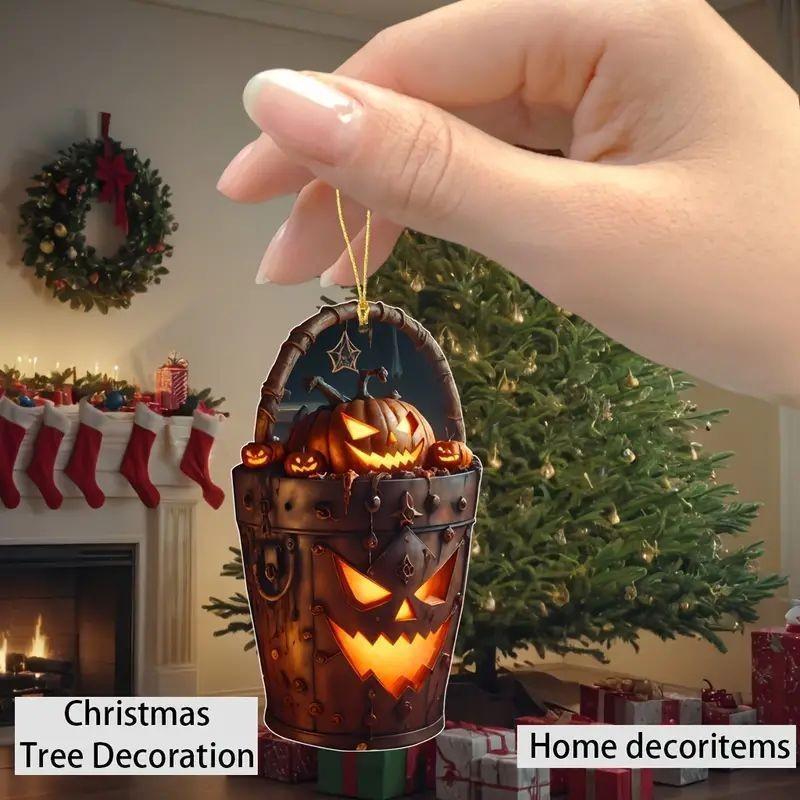 Acrylic Car Halloween Pendant With Cartoon Pumpkin Head Bucket For Decoration
