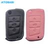 Leather Car Key Case Keychain Holder For Vw Volkswagen Golf Mk7 Cc Eos Tiguan Seat Leon Arona Skoda Fabia Flip Remote Fob Cover