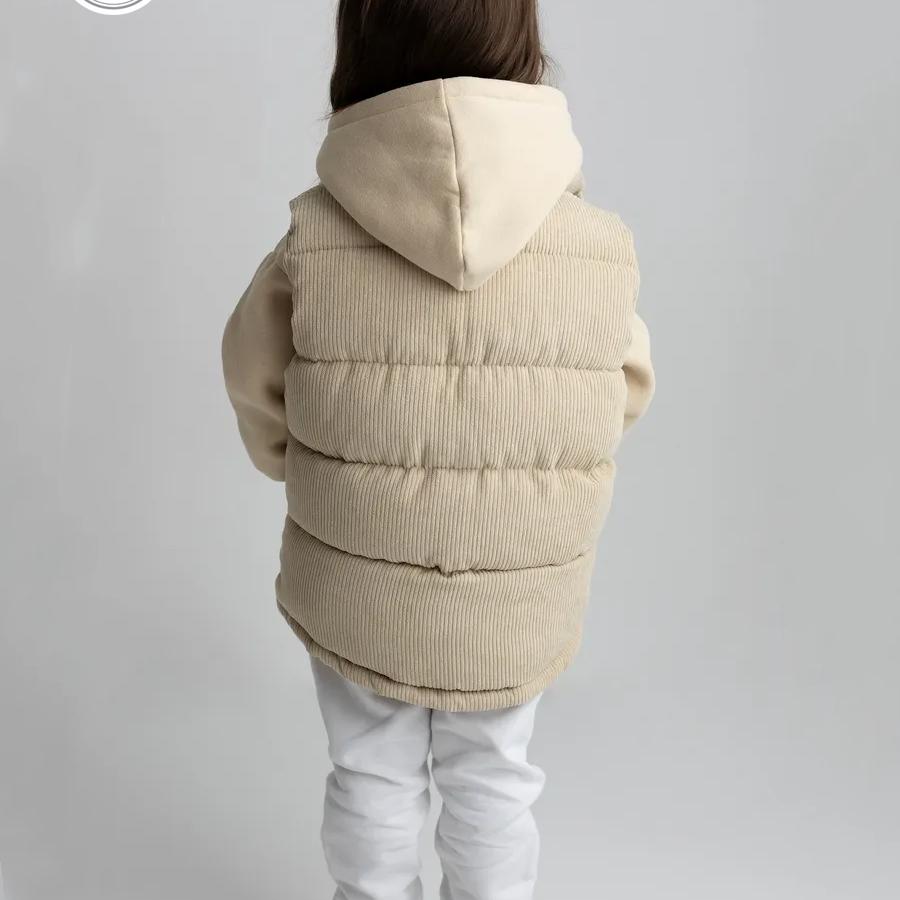 Kinder Cord Steppweste mit Stehkragen, Leichte ärmellose Oberbekleidung für Frühling Herbst, Alter 1–9, Rosa Grau Weiß