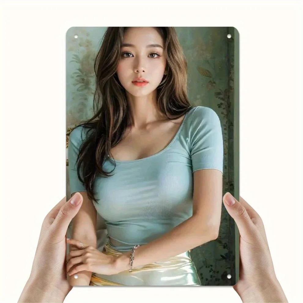 

Vintage Metal Wall Art Sign 2D Elegant Lady Cafe Restaurant Home Decor 20x30cm