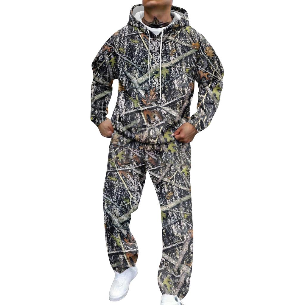 Men's Camouflage Hooded Sweatshirt And Sweatpants Casual Sports Suit