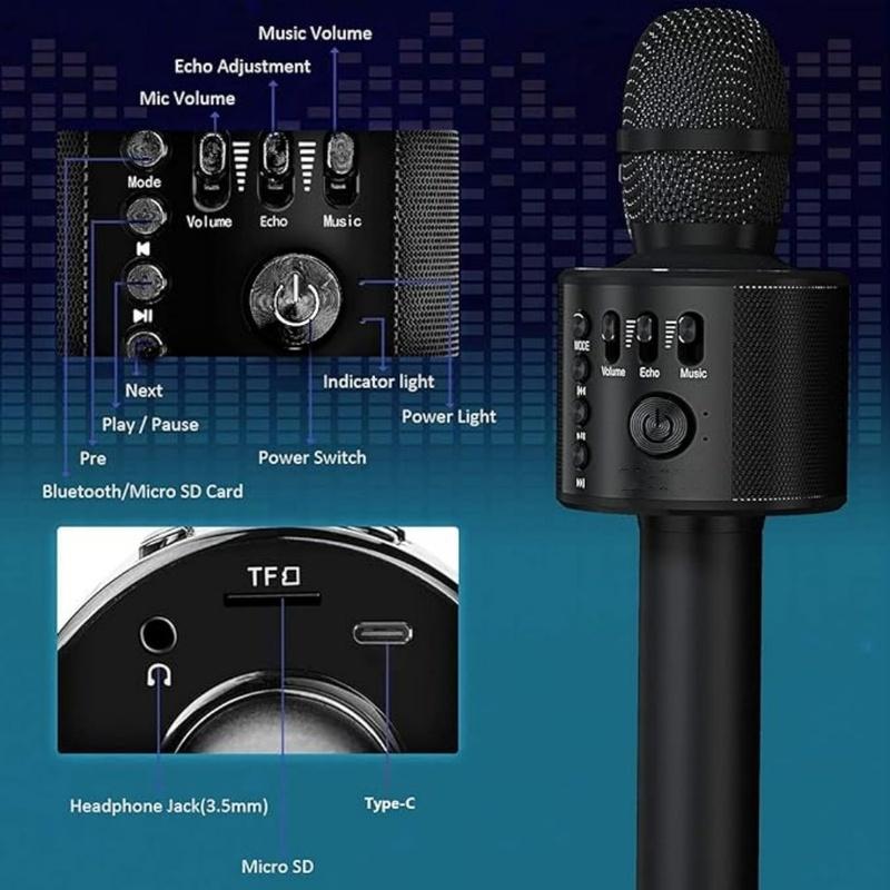 Wireless Bluetooth Speaker Mic Karaoke Microphone Handheld Portable Microphone Mobile Phone Music Player for Children Home KTV