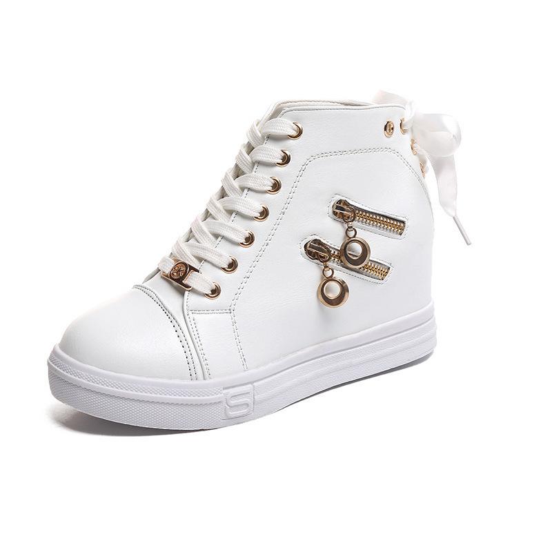 Fashion Comemore 2025 Spring New Inner Heightening Women's Platform Shoes Casual Shoes White High Top Sneakers Short Leather Ankle Boots