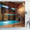 Swimming Pool Printed Shower Curtain Exercise Hobby Leisure Activity Theme Waterproof Fabric Bathroom Decor Screen with Hooks