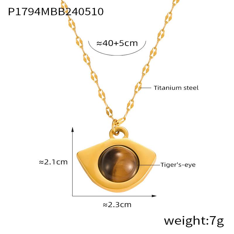 Retro Tiger Eye Fish Mouth Titanium Steel Necklace for Women - Fashionable Light Luxury Design