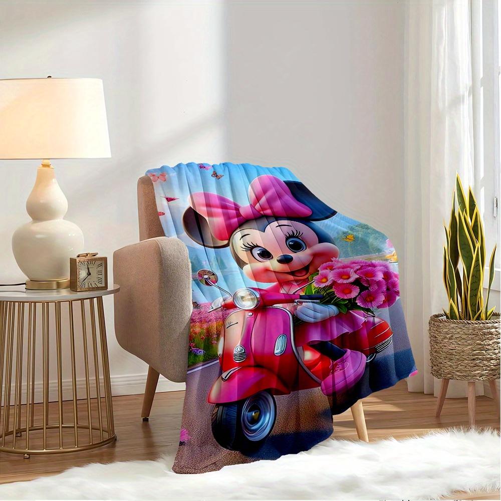 1pc Flannel Minnie Mouse Pink Bow Bouquet Scooter Bedding Throw Blanket Sofa Cover Gift Home Decor Lightweight