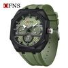 OFNS Men's Waterproof Octagonal Quartz Wristwatch with Large Dial & Three-Eye Six-Hand Design