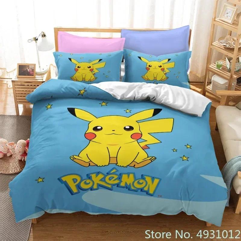 Anime Pokemon Quilt Cover Cartoon Game Printed Bedding Pikachu Duvet Cover Kids Bedroom Bed Bedclothes Pillowcase Xmas Gifts