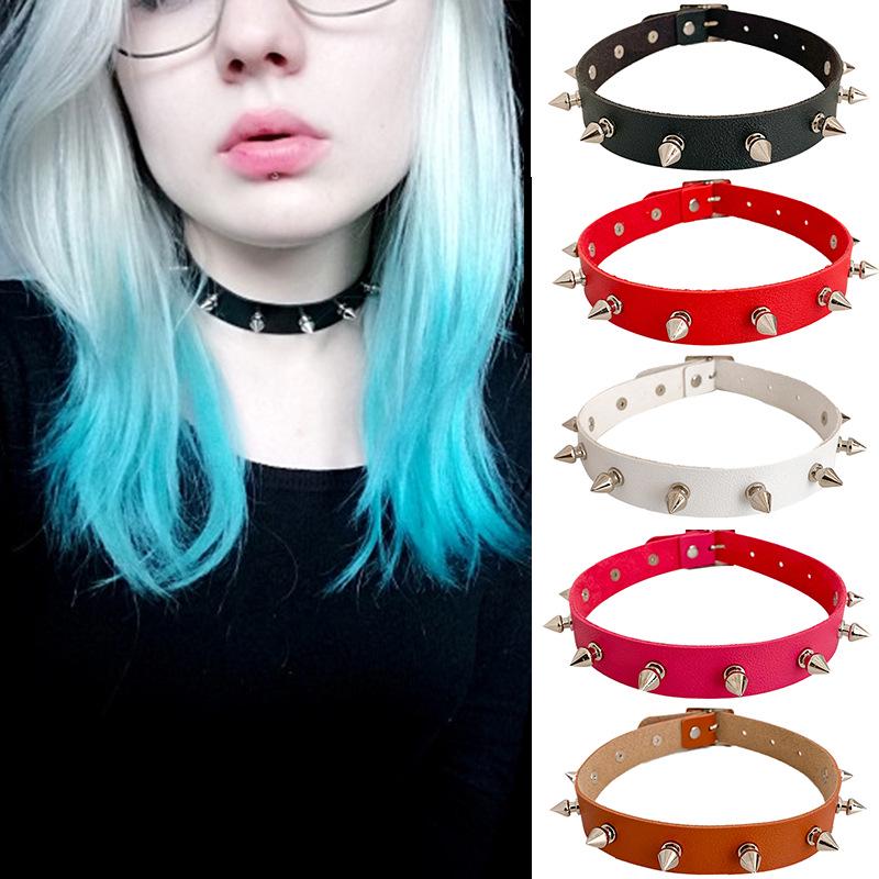 Harajuku Nieten Punk Choker Halskette aus PU-Leder