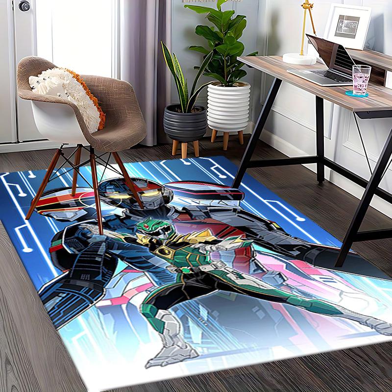 1 Stück Power Rangers Dino Charge Anime Cartoon Design Bürostuhlmatte Rutschfeste Teppich für Heimdekoration, Geeignet für Büro, Wohnzimmer, Schlafzimmer, Spielzimmer