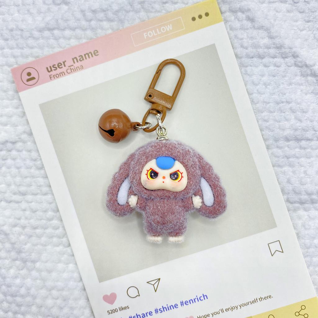 Plastic Bunny Keychain With 3d Embossed Fleece Ears For Bag Decor
