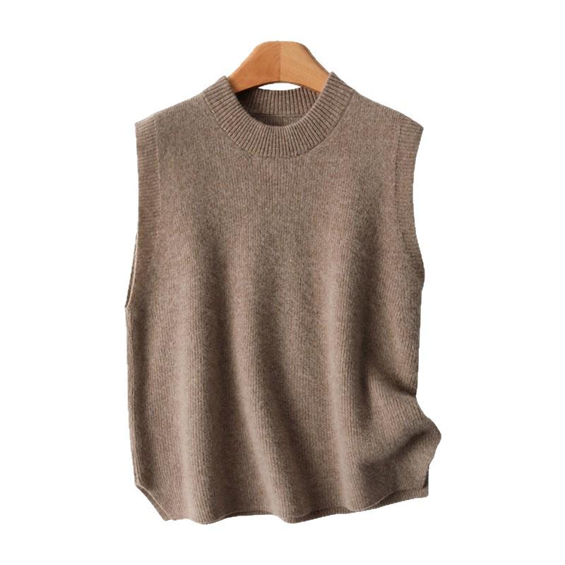 Women's Ribbed Knit Wool Vest - Round Neck Sleeveless Cardigan, Loose Fit Versatile Layering Top