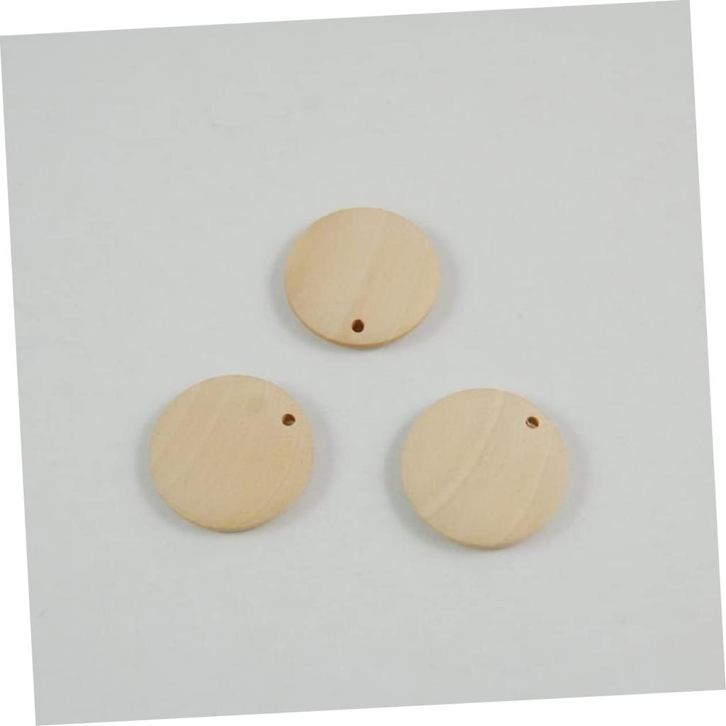ULDIGI 50pcs Circle Labels, Wooden Tags, Wood Jewelry Chips, 7-Disc Wood with Holes, Charms, DIY Pendants, Wooden Charms