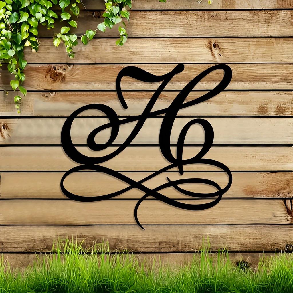 Metal Wall Art Monogram H Elegant Cursive Iron Design Outdoor Indoor Decor Weather Resistant Garage Farm Personalized Gift