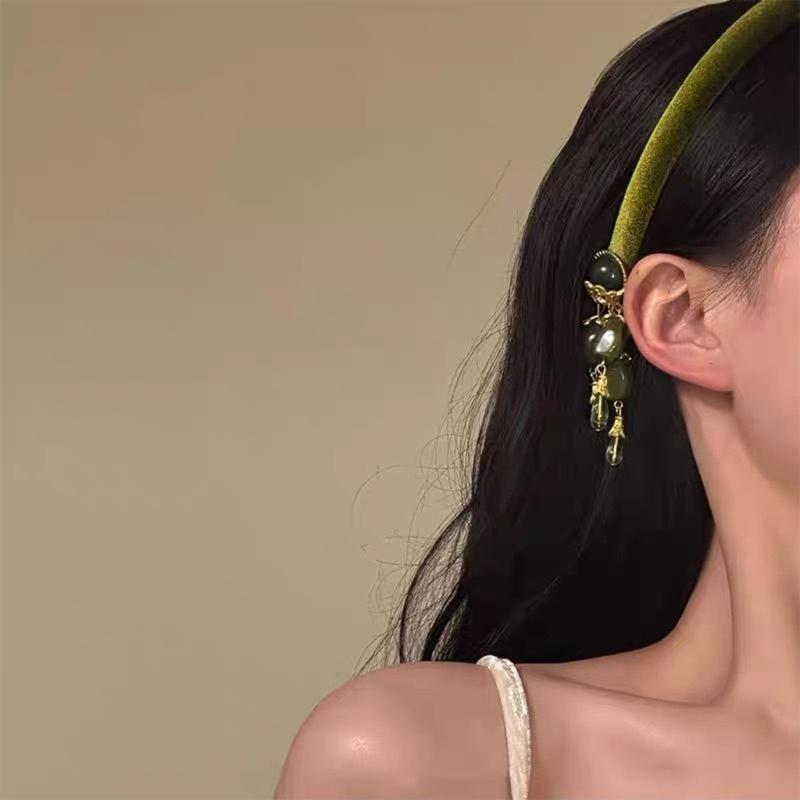 Elegant Gemstones Green Tassels Headbands Elegant Design Comfortable Headwear Great for Fashionable Women Daily Wear