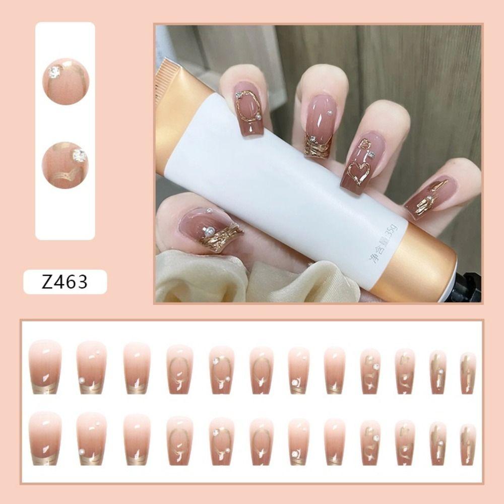 Nails Detachable Full Cover Coffin False Nails Yellow Flower Fake Nails Love Heart Long Ballerina