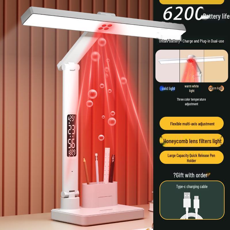 Smart Rechargeable Desk Lamp with Eye Protection and Clock for Students