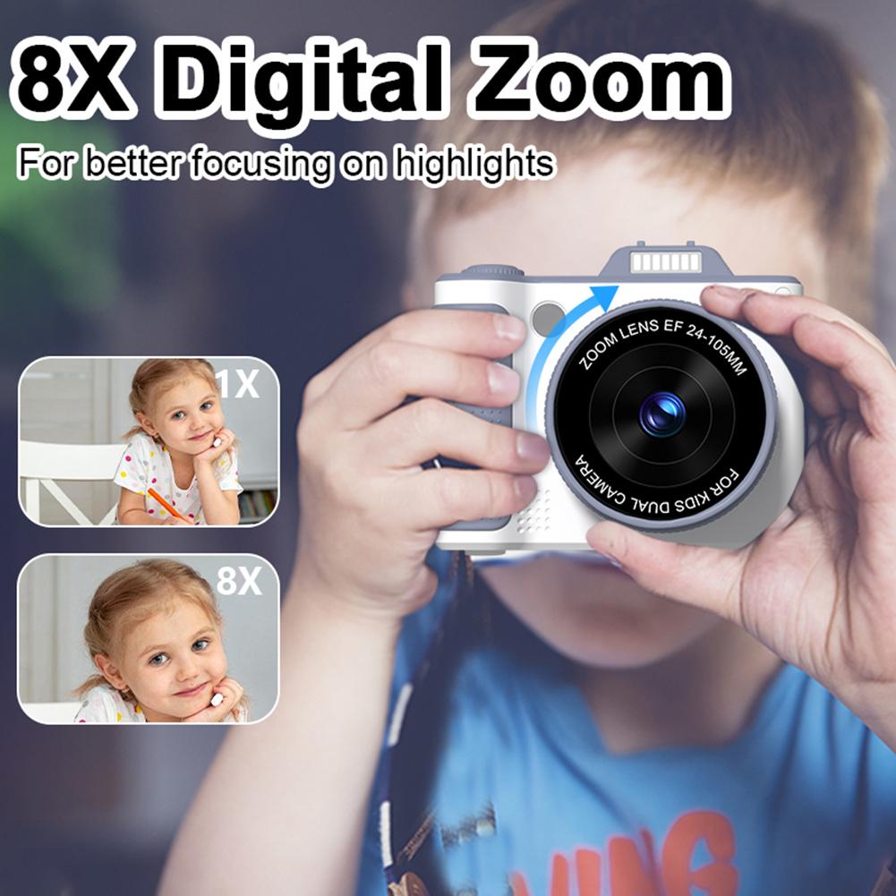 Compact Digital Photography Camera 8X Zoom Vlog Video Recorder 180° Flip 2.4 Inch Screen Childrens Camera  for Girls Boys