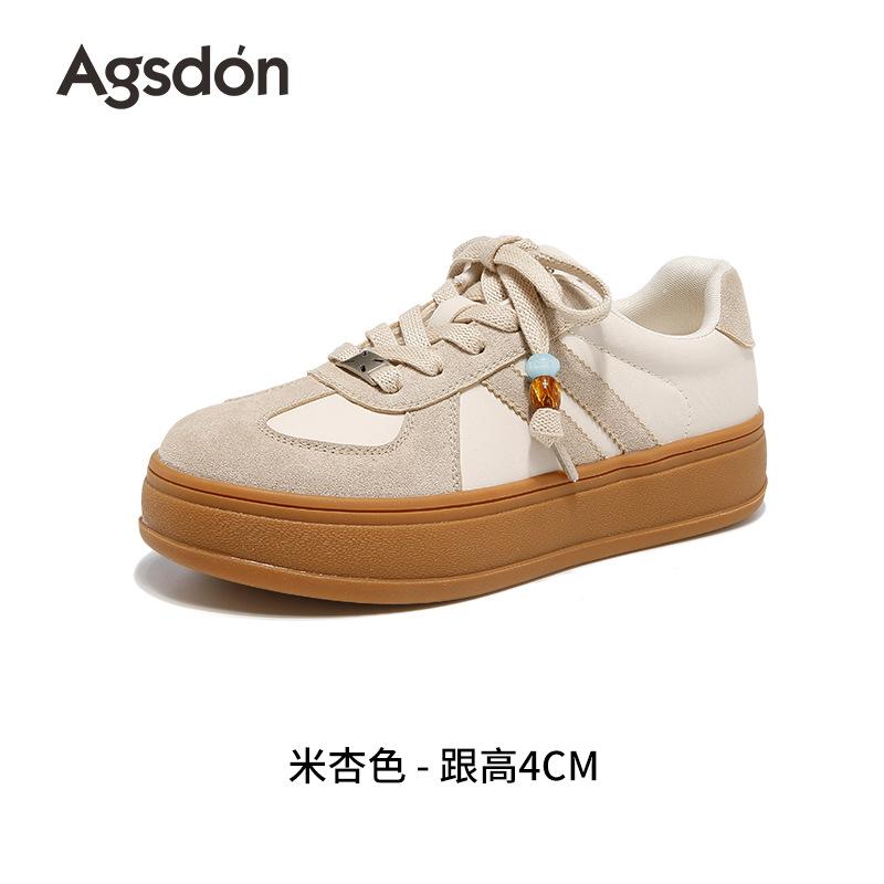 Augusteng Retro German Training Shoes Women's 2025 Autumn New Thick-soled Beaded Little White Board Shoes Casual Sports Shoes